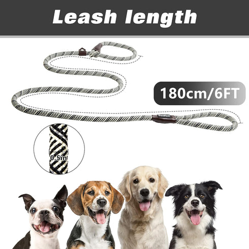 PetiFine 6FT Reflective Slip Lead Dog Leash, Heavy Duty Adjustable Nylon Rope for Small to Large Dogs, Grey