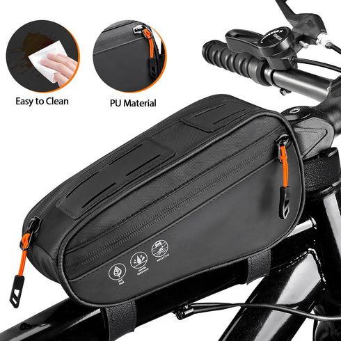 WOTOW Top Tube Bike Bag - Water Resistant Reflective Bicycle Front Frame Bag with Two Side Pockets