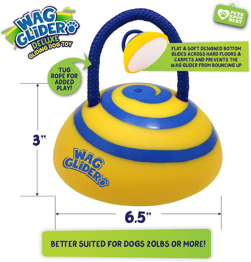 Wag Glider Deluxe–The Sliding Gliding Dog Toy That Keeps Your Dog Happy, Healthy & Safe! Comes with a Built in Squeaker & Rope Attached. Safe for Indoor Play, Great for Medium & Large Dogs of All Ages