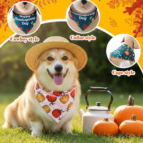72 Sanwuta Pcs Thanksgiving Dog Bandana Bulk Washable Puppy Triangle Scarfs Thanksgiving Cat Bandanas Adjustable Soft