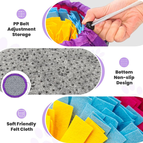 19*19 inch PETCARE Snuffle Mat for Dogs Adjustable Slow Feeder Bowl Interactive Enrichment Puzzle Toys for Small Medium