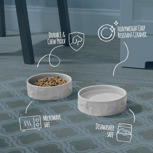 Park Life Designs Large Ceramic Dog Bowl - Durable, Easy-Clean & Dishwasher-Safe for Food & Water, Stylish Gray Dish