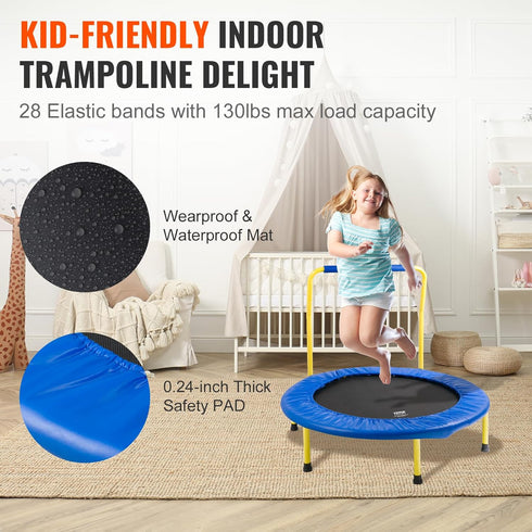 3FT 36" 3+ VEVOR Trampoline for Kids, Trampolines Indoor/Outdoor Trampoline for Toddlers, Foldable Mini Baby Jump Toy