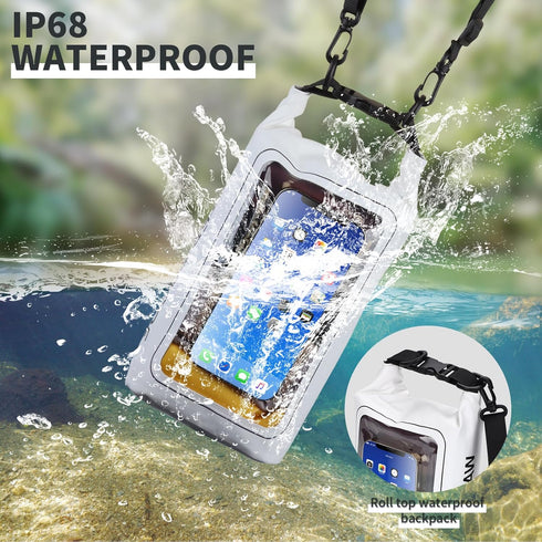 IP68 Waterproof Dry Bag, 2L Roll Top Pool Bag with Phone Pouch, Large Waterproof Case for Boating & Kayak Accessories