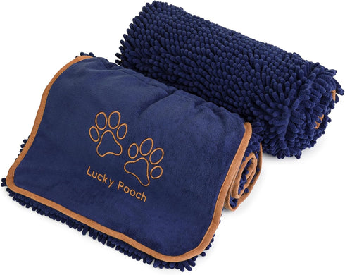 Super Absorbent Shammy Dog Towel - Luxuriously Soft Quick Drying Microfiber Bath Towel for Dogs (Pack of 2, French Navy)