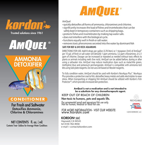 KORDON #31248 AmQuel Ammonia Control, Detoxifies Chloramine for Aquarium, 8-Ounce