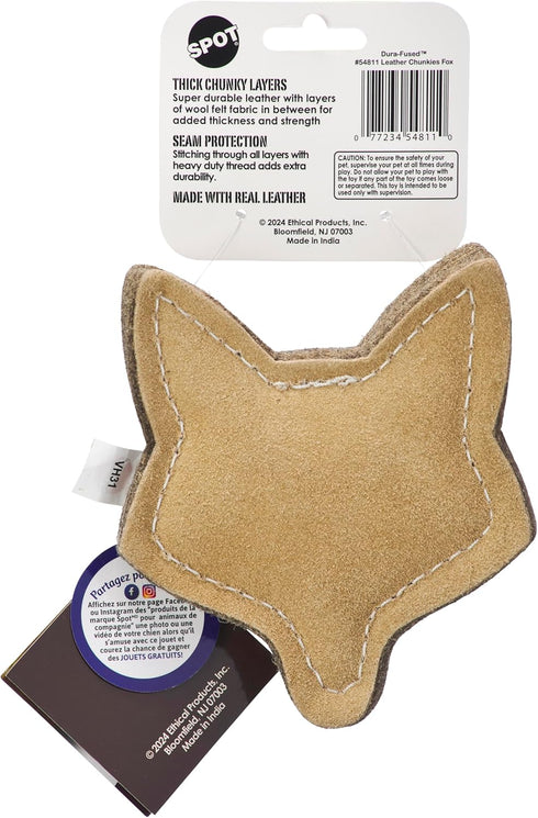 SPOT Dura-Fused Chunkies Fox Dog Toy - All Natural Leather and Felt, Durable Extra Thick Chew Toy for Aggressive
