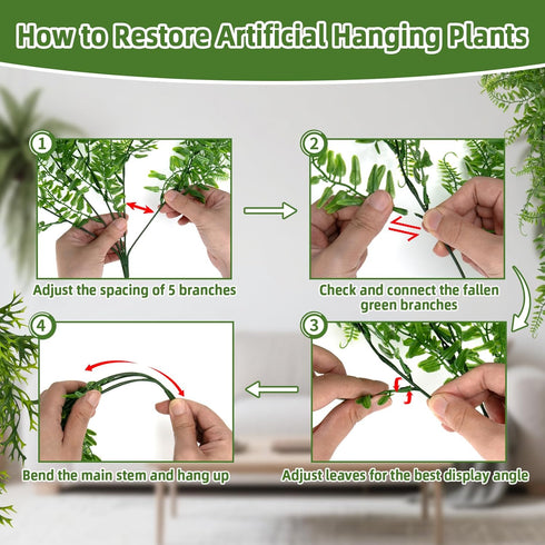 RAINFLOW 2PCS Decor(L30 xW5.1) Reptile Plants for Terrarium - Fake Hanging Terrarium Plants, Artificial Boston Fern