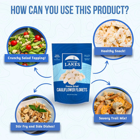 2-pack 0.8 (1.6 Thousand Lakes Freeze Dried Vegetables - Cauliflower Florets and Stems ounces ounces total) | No Salt