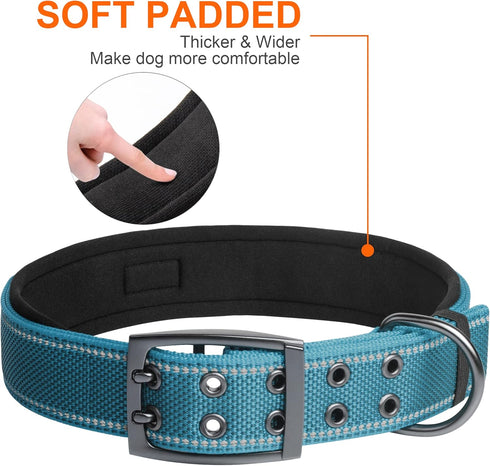 Fida Heavy Duty Dog Collar - Ultra Soft Neoprene Padded, Adjustable Reflective Nylon for Extra-Large Breeds (XL, Blue)