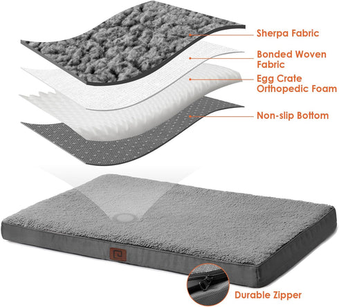 EHEYCIGA Orthopedic Medium Dog Beds, Removable Washable Cover for Crate, Grey, 30x20