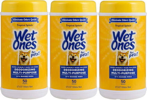 Wet Ones for Pets Deodorizing Multi-Purpose Dog Wipes with Baking Soda, Tropical Splash Scent, Pack of 3