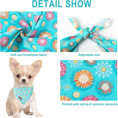Summer Summer Dog Bandana, Unique Style Paws Blue Sunflower Dog Bandanas, Flower Puppy Scarves Square Dog Bib Kerchief