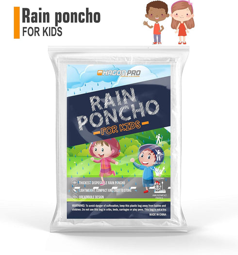 Hagon PRO Disposable Rain Poncho for Kids, Lightweight Waterproof Toddler Rain Coat, 5 Pack