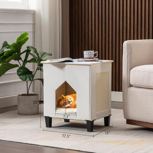 NUROMY Cat House for Indoor Cats Condo,Cat Furniture with Large Area Scratch PadLeather Cat Bed Side Table & Nightstand