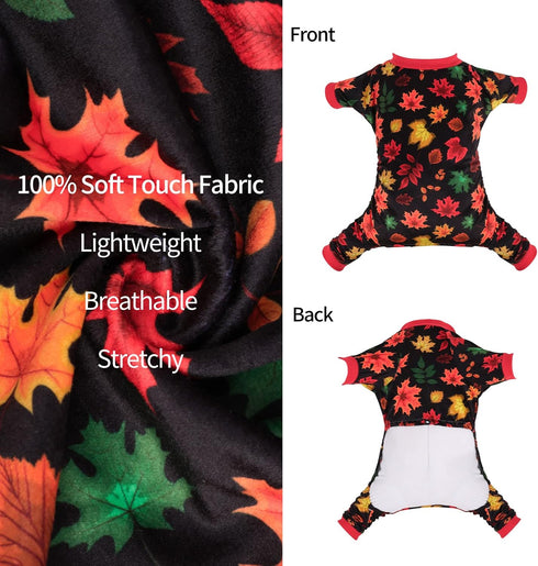 CuteBone Maple Leaf Soft Puppy Pajamas, Cute Dog Pjs Fall Jumpsuit, Large