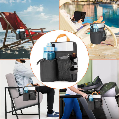 2 GRAOSO Beach Chair Cup Holder, Chair Side Organizer Easily Attached to Armrest with Self-Adhesive Fastener Strap