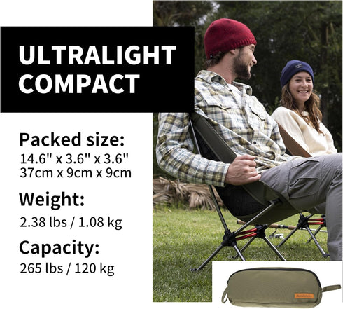 YL08 2.38 LBS Backpacking Naturehike Ultralight Camping Chair, Portable Chair with Anti-Sinking Feet, Lightweight