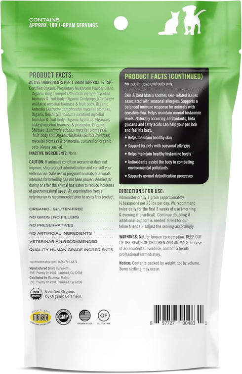 Om Mushroom Matrix Pet - Canine | Organic Mushroom Powder Supplement for Skin & Coat Support for Dogs & Cats