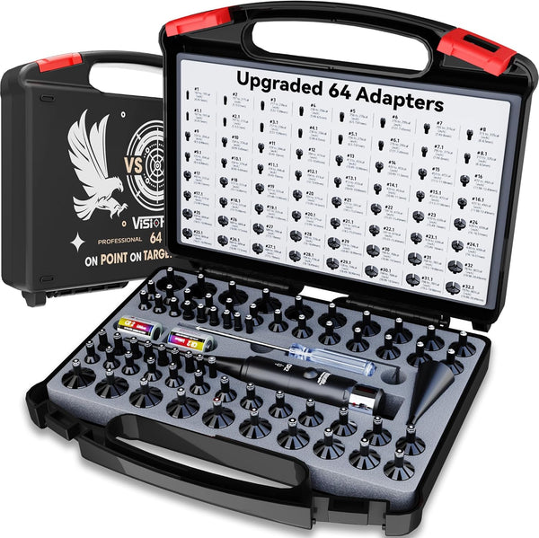 Tool-Free Laser Bore Sight Kit: Green Laser Bore Sighter with 64 Upgraded Adapters fit 0.17 to 12 GA Calibers |