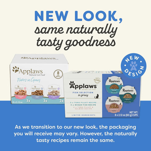 Applaws Natural Wet Cat Food, 8 Count, Limited Ingredient Cat Food Pots, Multipack Fish Selection in Gravy, 2.12oz Pots