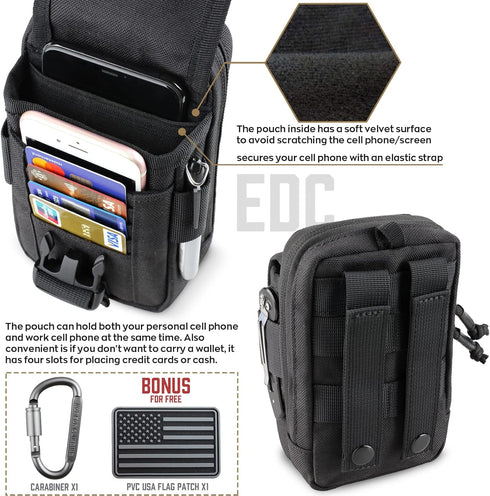 WYNEX Tactical Compass Phone Pouch - Large Molle Smartphone Holster Case with Carabiner