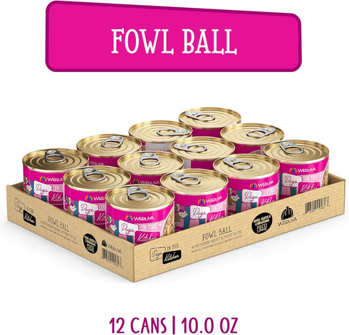Weruva Dogs in The Kitchen Fowl Ball Dog Food with Chicken Breast & Turkey Au Jus, 10oz Can (Pack of 12)