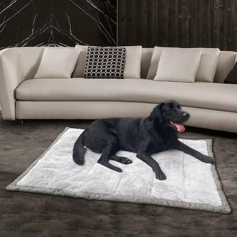 Portable Outdoor Dog Bed, Rollup Travel Mat with Carry Handles, Super Soft Crate Pad for Large Dogs, 42”x28”, Grey