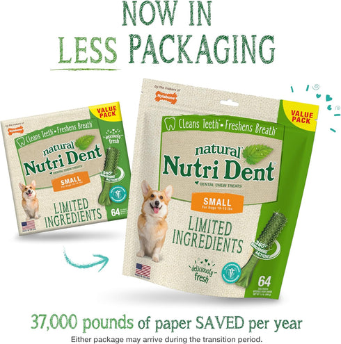 Nylabone Nutri Dent Dog Dental Chews, Natural Teeth Cleaning & Breath Freshener, Small (64 Count)