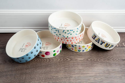 Park Life Designs - Ceramic Bowl for Dogs, Cats and Pets, Stylish Retro Design, Heavyweight and Non Slip, Chew Proof,