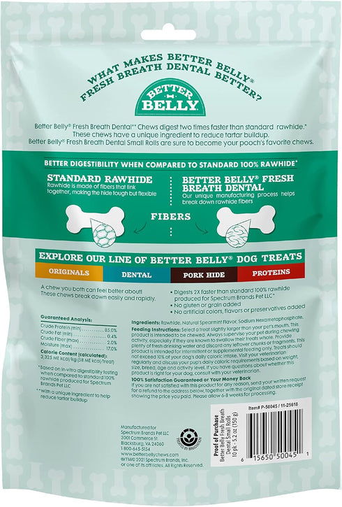 Better Belly Fresh Breath Dental Chews, Small Rolls, Dog Treats, 10-Count