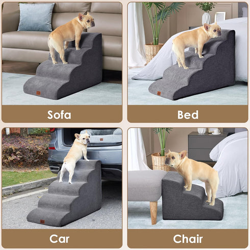 EHEYCIGA 15.7" H Curved Dog Stairs, 3-Step Non-Slip Pet Steps for Couch, Sofa, Chair, Grey, for Small Dogs and Cats