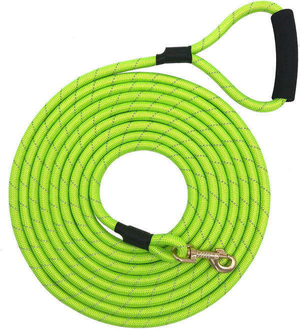 Reflective Nylon Dog Rope Lead - Training Dog Leash with Soft Handle - 8-20 FT Long Green (Dia: 0.5" 8FT)