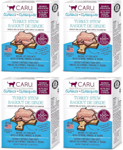 Caru Classics Turkey Stew for Cats, Healthy Functional Wet Cat Food or Food Topper, 5.5 oz Cartons - Pack of 4