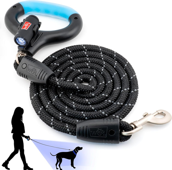 WIGZI Luna Dog Leash with Rechargeable LED Light, Detachable Light, 6 Ft Length for Dogs up to 200lb, Black