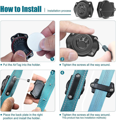 AirTag Dog Collar Holder (4 Pack), 100% Waterproof Mount, Ultra-Durable for Dog & Cat Collars, Fits All Widths
