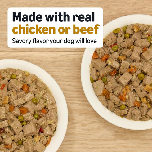 Pack, 12.5oz (6 12 Amazon Basics Wet Dog Food, Stew Variety Beef Vegetables Rice & Chicken Vegetables Rice, can, cans