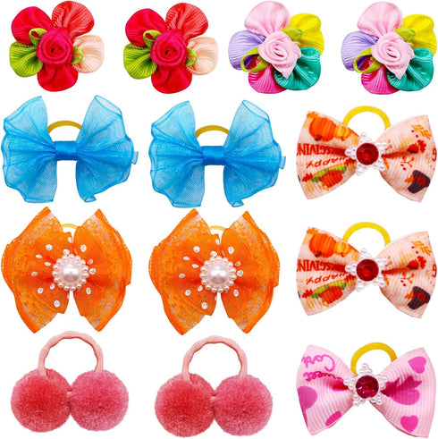 100pcs Dog Hair Bows, Bulk Cute Puppy Pet Small Dog Hair Bows with Rubber Bands for Grooming Accessories