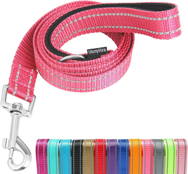 Reflective Nylon Dog Leash for Walking, Strong Leash with Padded Handle for Medium and Large Dogs, 6 FT, Hot Pink