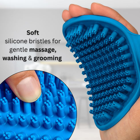 Dog Bath Brush - Silicone Grooming & Shedding Brush for Dogs & Cats, Pet Hair Removal Tool for Deep Clean & Massage
