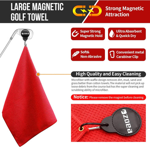 ZOEA Magnetic Towel Clip for Golf Towel, Microfiber Waffle Pattern Towels with Industrial Strength Magnet, 1 Red 27 * 20