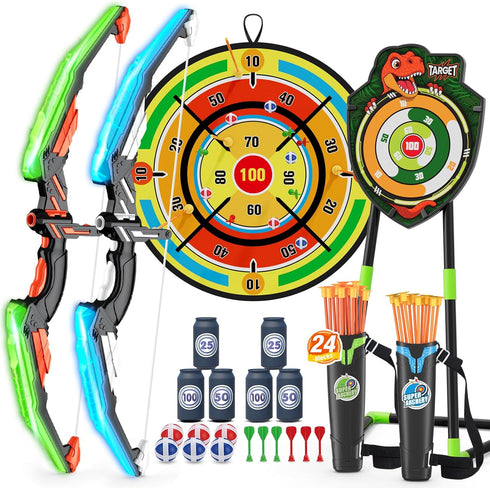 HYES 2 Pack Kids Bow and Arrow with 29" Large Dart Board,