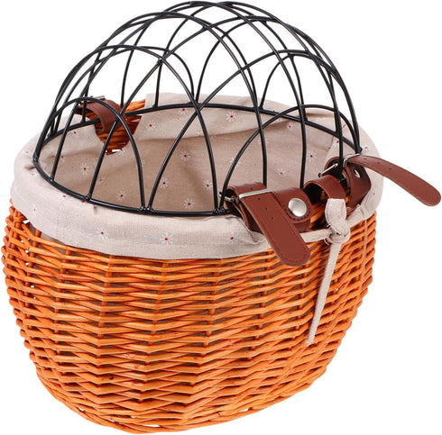 NOLITOY Practical Rattan Woven Bike Basket with Breathable Design for Pets Cats