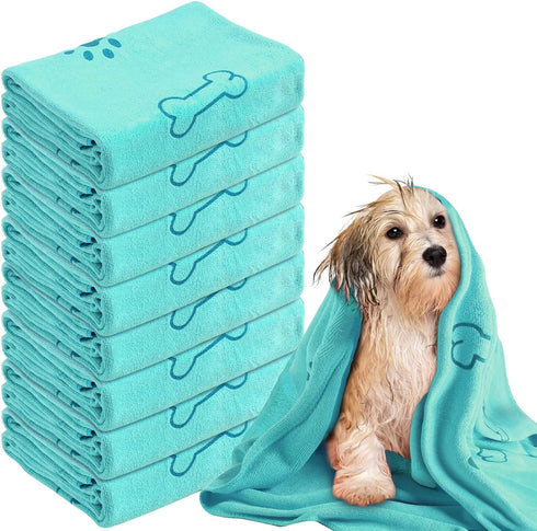 8 Pcs Dog Towels, Pet Bath Drying Towels, 55 x 28 Inches, Large Absorbent Microfiber Quick Drying for Cats and Puppies