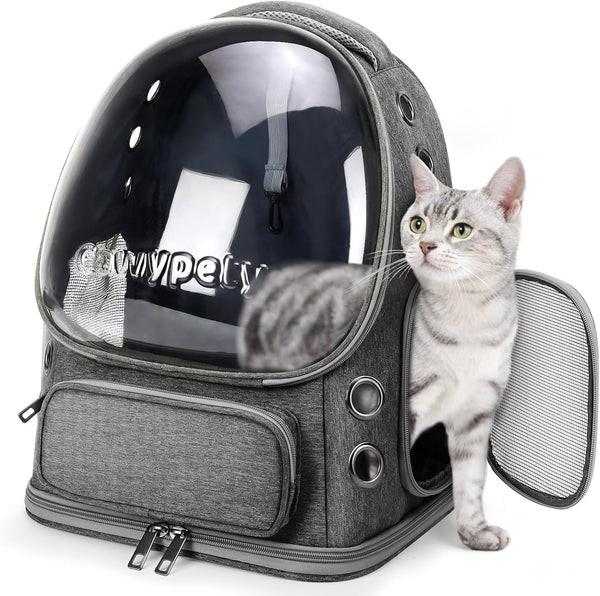 Cat Backpack Carrier, Breathable Large Space Bubble Pet Backpack for Kitty Small Dog up to 12lbs, Transparent &