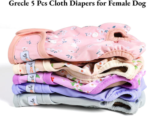 5Pcs Female Dog Diapers - Premium Reusable Diapers for Doggie in Heat - Highly Absorbent Dog Diapers Female for Pet