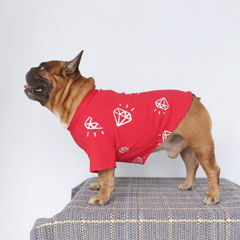 iChoue French Bulldog T Shirts for Medium Dogs, Frenchie Pug, English Pitbull, Boston Terrier - Red Diamond, M