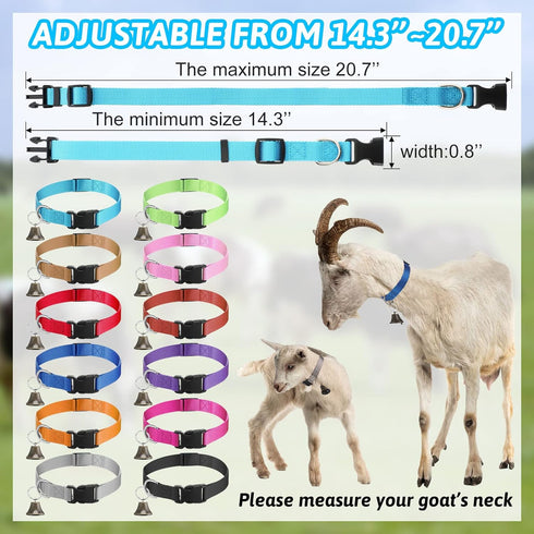 12 Sets Goat Collars with Bells, Adjustable Nylon Dog Bell Collar with Quick Release Buckle for Small Farm Animals,