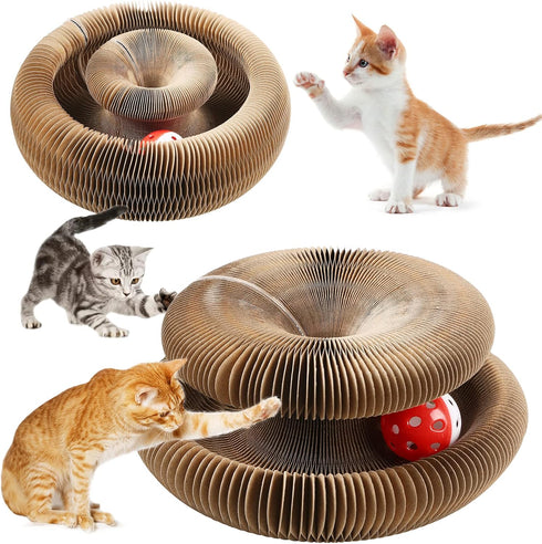 Magic Organ Cat Scratching Board with Toy Bell Ball, Foldable Cat Claw Grinding Pad for Kitty (Black)