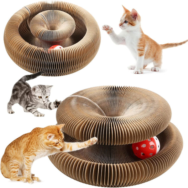 Magic Organ Cat Scratching Board with Toy Bell Ball, Foldable Cat Claw Grinding Pad for Kitty (Black)